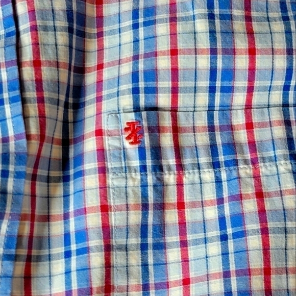 Mens Izod Button Down Size Lage Red White and Blue Plaid - Picture 4 of 6